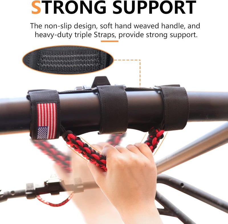 RERPRO UTV ATV Grab Handles with Dome Light 1.75”-2” Roll Bar Paracord Hand Hold Straps Grab Handles Grips with Light Bar for Polaris RZR Ranger Kawasaki Can Am X3 Pioneer Talon, 2 Pack Black - Image 4